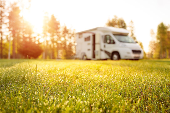 Family vacation travel RV, holiday trip in motorhome