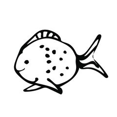 Hand drawn icon cute fish in graphic style, seafood and food on a white background isolated for use in design, doodle illustration, kitchen, menu, coloring book