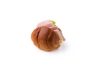 bread with ham cheese on isolated white background