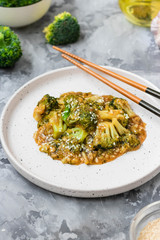 Asian dish broccoli cabbage in a thick garlic sauce.