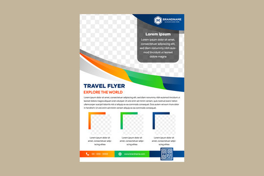 Corporate Business Flyer poster pamphlet brochure cover design layout background,white colors scheme, vector template in A4 size. combination orange, green and blue color. space for photo collage. 
