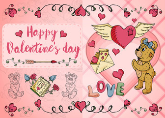 design of 13 greeting card layout on the theme of love and Valentines day in the style of childrens Doodle