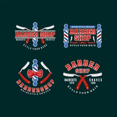 Fototapeta premium Flat Logos Barbershop Illustrations Set