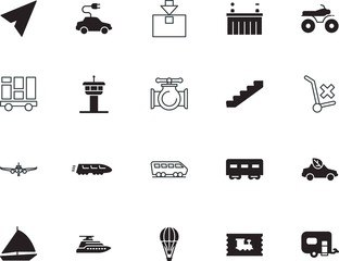 transport vector icon set such as: pressure, tour, piping, bullet, environmental, elegant, environment, mail, caravan, stairway, origami, green, alternative, bolt, nautical, global, repair, arrival