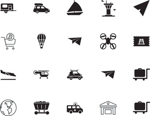 Fototapeta premium transport vector icon set such as: energy, bonus, quadcopter, hot, market, currency, rescue, quadrocopter, coin, development, activity, aeroplane, train, set, camping, power, conservation, support