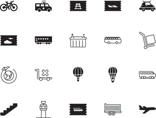 transport vector icon set such as: medical, store, stop, automobile, silhouette, steel, center, bag, stair, flatbed, suitcase, track, icons, style, power, internet, tractor, medic, terminal, motor