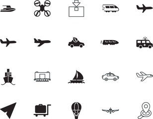 transport vector icon set such as: loading, clinic, viewcar, alternative, hospital, hybrid, healthy, trucking, ambulance, mobile, briefcase, emergency, copter, tracking, road, water, template