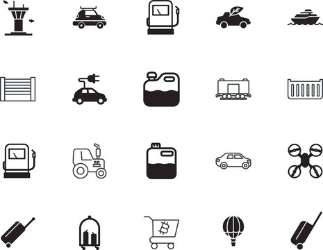 transport vector icon set such as: mini, natural, merchandise, automotive, modern, roof, minimal, environmental, railroad, ocean, store, tractor, luxury, electrical, cruiser, quadcopter, helicopter