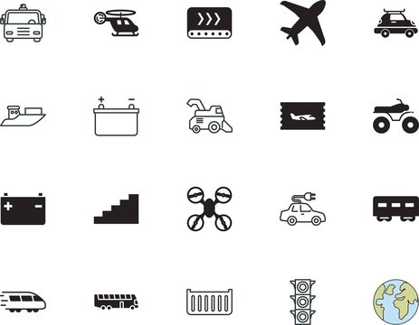 transport vector icon set such as: harvester, clinic, city, light, dirt, action, construction, orbit, intersection, environmental, tickets, science, silicone walley, automated, quadcopter, ocean