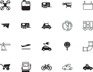 transport vector icon set such as: airship, doctor, wing, luggage, america, emergency, balloon, plow, help, snowplow, cell, airways, plumbing, medicine, basket, collection, camera, leisure, front