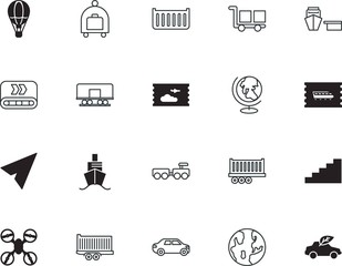 transport vector icon set such as: uav, briefcase, conservation, around, small, harbor, road, handle, safety, conveyor, construction, button, friendly, template, van, natural, building, commercial