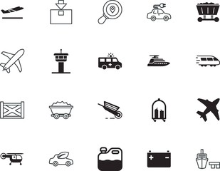 transport vector icon set such as: alternative, port, medic, template, natural, baggage, call, architecture, facility, wheel, cruise, open, art, anti, high, equipment, packaging, safety, barrow