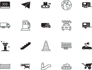 transport vector icon set such as: mail, stop, s, barrow, controller, eco, container, doctor, clinical, warning, sky, empty, flatbed, pump, architecture, handle, supply, merchandise, steps, hybrid