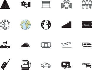 transport vector icon set such as: chair, ship, handicapped, pass, ecological, crane, deliver, public, flight, departures, stair, control, diesel, blue, button, drain, emergency, step, ocean