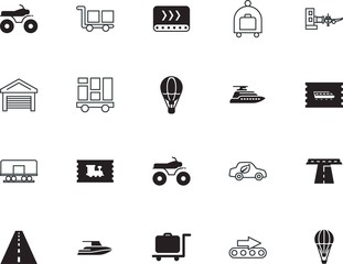 transport vector icon set such as: briefcase, building, environment, jet, logistic, clean, natural, bag, passenger, international, assembly, aviation, ecology, pack, work, check, plane, hotel, move