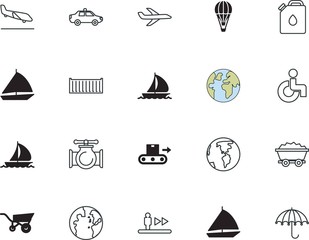 transport vector icon set such as: sticker, house, fragile, tech, water, hot, automated, conservation, clip, disabled, escalators, cop, person, one, autonomous, patient, machinery, truck, shape