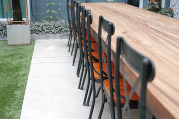 table & chair in living room in garden