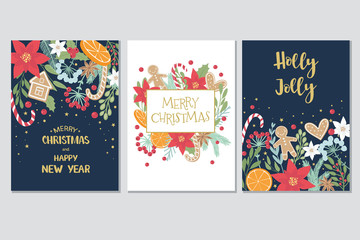 Christmas and New Year gift cards collection. Vector illustration