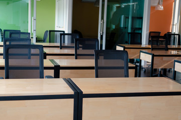 Fototapeta na wymiar table desk in classroom at school college university