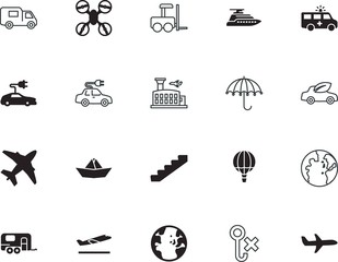 transport vector icon set such as: people, equipment, help, departures, aerial, infographic, activity, toy, emergency, down, stairway, beautiful, camping, frame, keep, conservation, hooks, wash