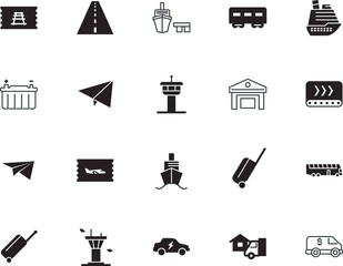 transport vector icon set such as: interface, button, race, template, electro, power, action, silhouette, order, access, drive, bus, ecological, coupon, airline, money, machinery, modern, road, life