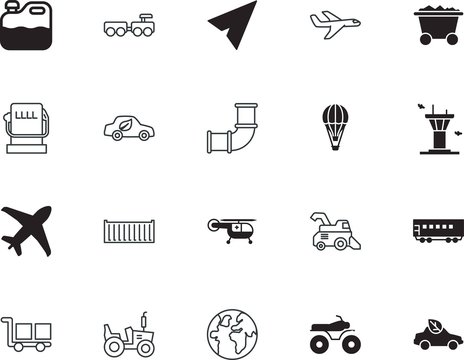 transport vector icon set such as: landscape, resource, baggage, way, communication, motocross, crane, loading, land, hospital, freight, agronomy, extreme, rural, quad, hanging, fashion, dirt, grey