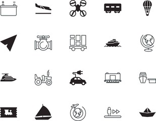 transport vector icon set such as: escalate, down, drone, staircase, template, lift, mall, cruiser, continent, tractor, internet, quadrocopter, step, school, sport, distribution, check, aerial, rail