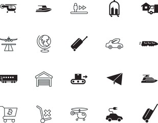 transport vector icon set such as: minimal, care, home, logistics, automated, ball, worker, break, civil, chopper, rotor, wing, accept, globe, stock, briefcase, metal, paper, conveyor, track, stair