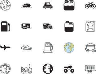 transport vector icon set such as: cruiser, sea, engineering, suitcase, work, hybrid, fabrication, interface, heavy, machinery, refueling, metal, mining, resource, tour, stroke, luxury, atv, cruise
