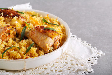 Rosemary chicken thighs with bulgur wheat