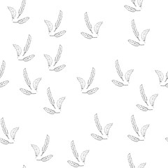 Feather duster hand drawn background. Seamless pattern falling feather.