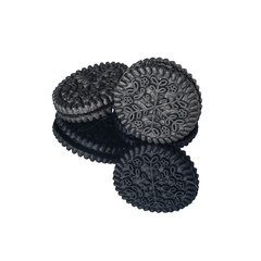 black round cookie with reflection isolated on white background