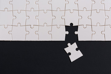 Puzzle piece missing. Search for the solution, solve the problem, symbol of problem solving