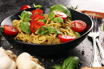 Plate of delicious spaghetti Bolognaise or Bolognese with savory minced beef and tomato sauce garnished with parmesan