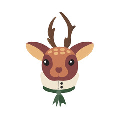 Vector illustration of an isolated textured deer wearing a vintage collar and necktie.