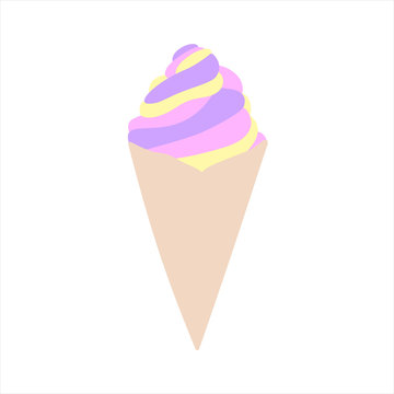 Vector illustration of an isolated brightly pastel coloured ice cream in a cone.