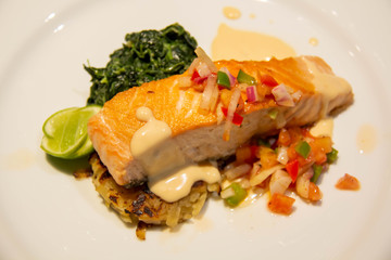 A salmon steak on plate