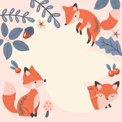 Autumn Red Fox Vector Frame Background