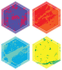 Set of templates of color hexagon retro vintage grunge frames for greetings, promotion and price. Vector elements with scratched effect  for posters, sites, web, shops, websites, labels, design.