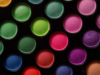 Palette of shadows, bright saturated colors, many shades.