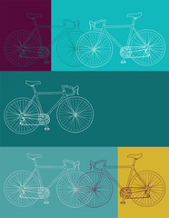 Hand drawn bicycle invitation/thank you/event vector 8,5 x 11 in bicycle card template in yellow, blue and purple colors palette	