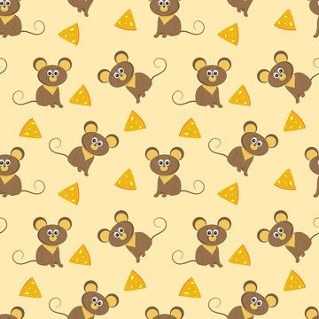 Funny mouse and cheese seamless vector pattern. Seamless vector pattern with mice for kids design