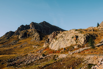 Beautiful landscape with mountain peak in the Alps. View from Col de la Lombarde or Colle della Lombarda high pass. Nature background