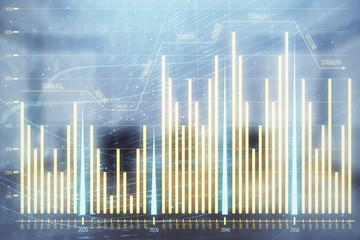 Multi exposure of stock market graph on conference room background. Concept of financial analysis
