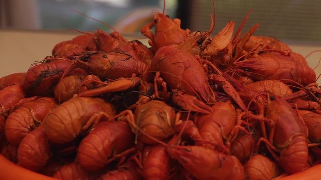Many Red Boiled Crayfish on Plate