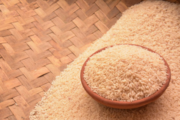 rice in mud bowl and pot