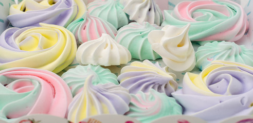 Set of different meringues in a gift box.