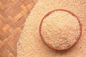 rice in mud bowl and pot