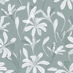 Floral hand drawn seamless pattern. Monochrome flowers. elegant hand drawn backdrop. Spring; summer holidays presents and gifts wrapping paper; For textiles; packaging; fabric; wallpaper.