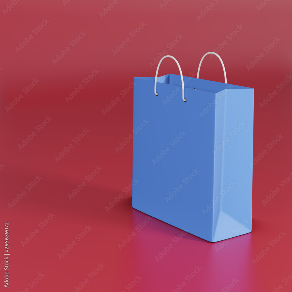 Poster empty shopping bag isolated on red background. 3d rendering.